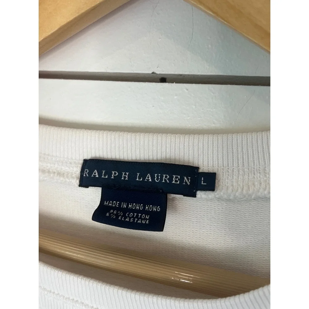 Ralph Lauren Kids White Crest Embroidered Sweatshirt Elbow Patches Large preppy